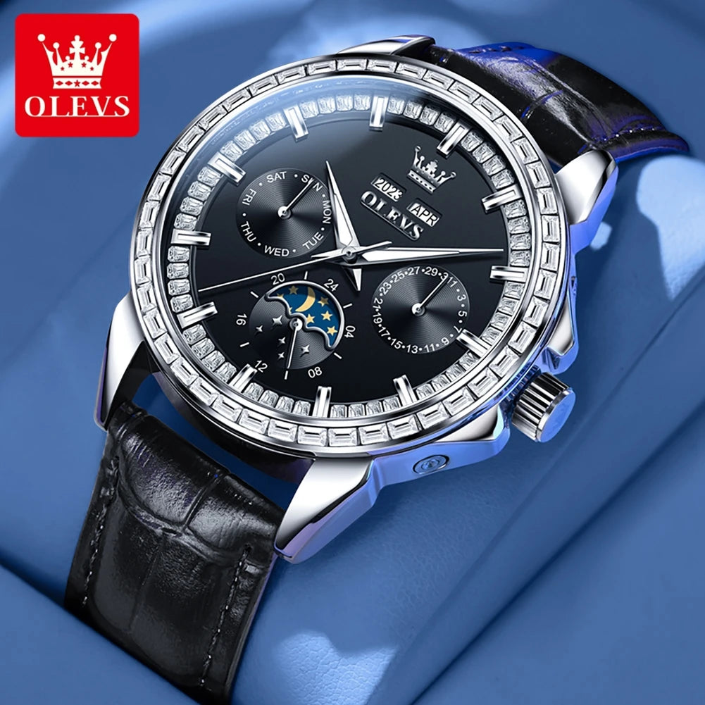 OLEVS 6695 Watch For Men Original Moon Phase Automatic Mechanical Man Watch 30M Waterproof Luminous Week Date Display...