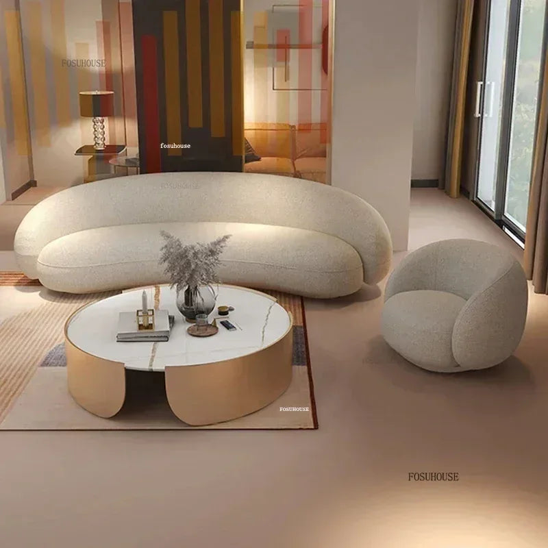 Curved Living Room Sofas Designer Beauty Salon Sofa Clothing Store Rest Area Reception Sofa Cream Style Living Room...
