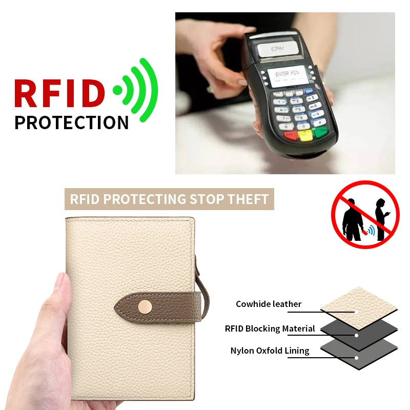 Retro clamshell design minimalist ladies' genuine leather wallet Essential for fashion-forward travel Multiple security...