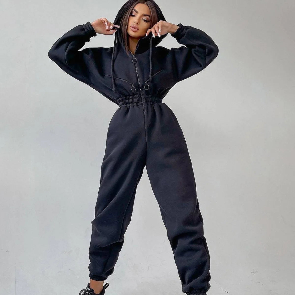 Sports and leisure women's jumpsuit ins hooded jumpsuit - Kimlud