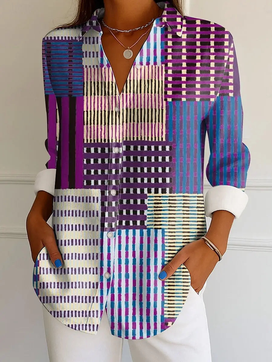 Women's Shirt Graphic Geometric Striped Fashion Tropical Daily Long Sleeve Shirts Collar Regular Tops Daily Buttons Print Summer