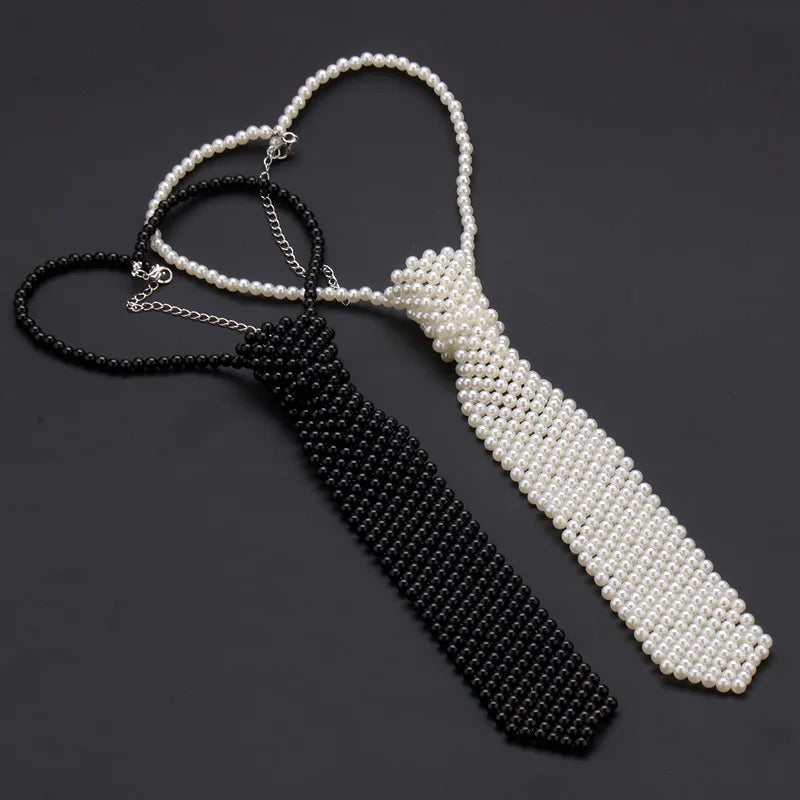 Popular pearl tie fashion trend style boys and girls temperament clothing pure handmade beaded bow tie