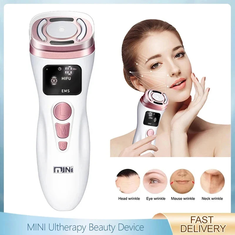 New Mini HIFU Ultrasonic Machine EMS Microcorriente Facial Lifting Firming Skin Care Anti Wrinkle Massager