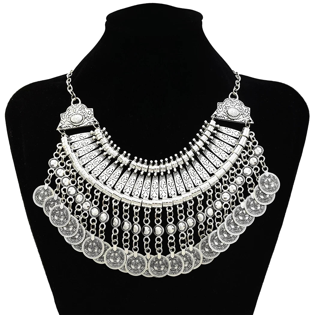 Gypsy Boehmian Hippie Collar Necklaces for Women Big Chunky Tibetan Silver Metal Necklace Festival Turkish Party Jewelry...