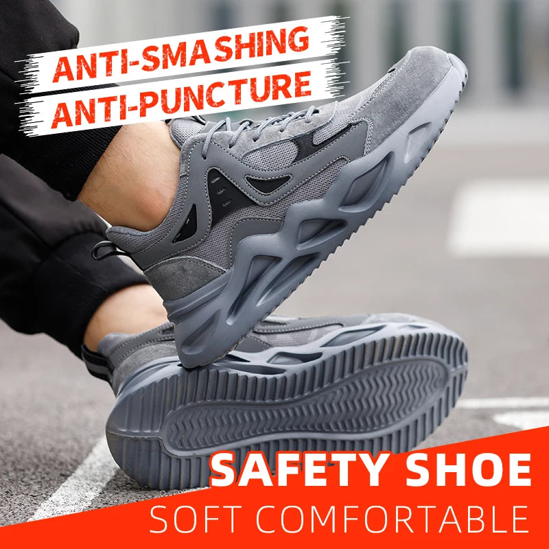 Men's Steel Toe Safety Shoes Anti-Smash Anti-Puncture Lightweight Breathable Industrial Work Shoes Lightweight Breathable Men's Safety Shoes Steel Toe Anti-Slip Sport-Style Industrial Work Shoes
