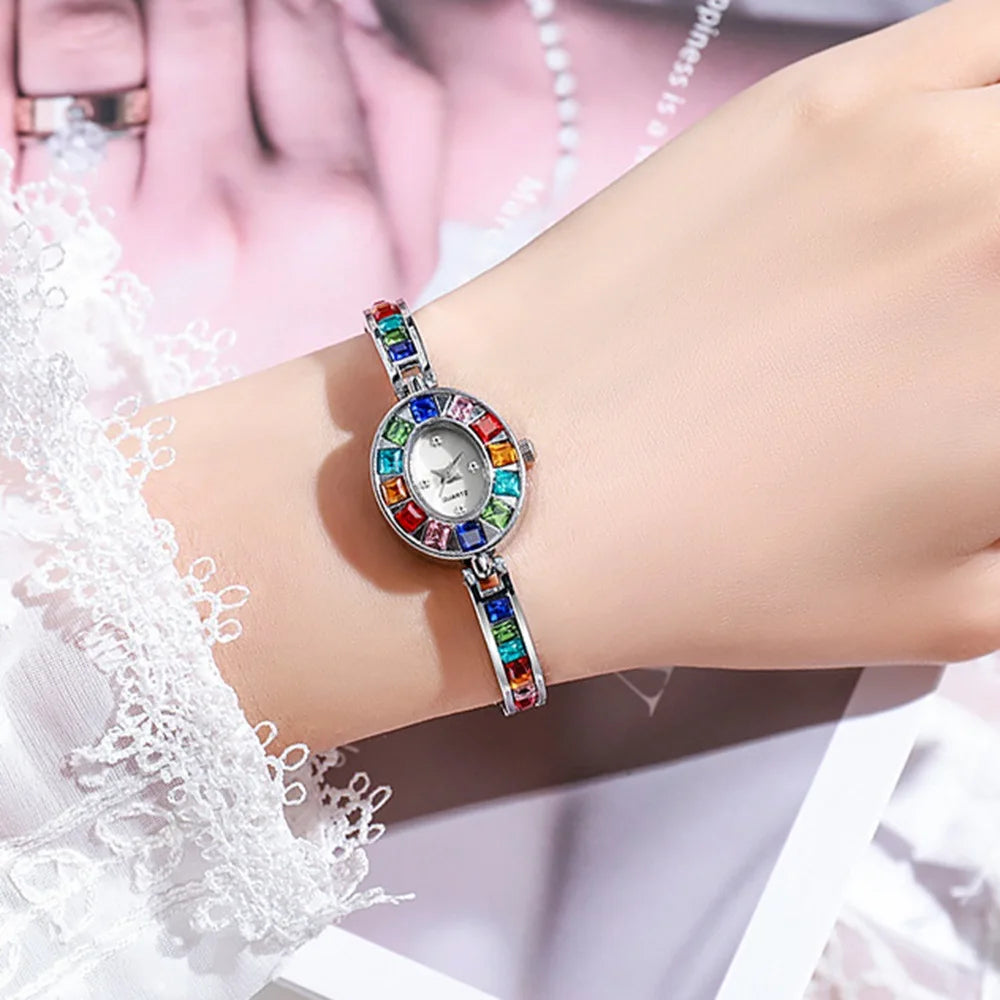 Fashion Rhinestone Women Watch Square Dial Ladies Quartz Watches Bracelet Band Wristwatches - Kimlud