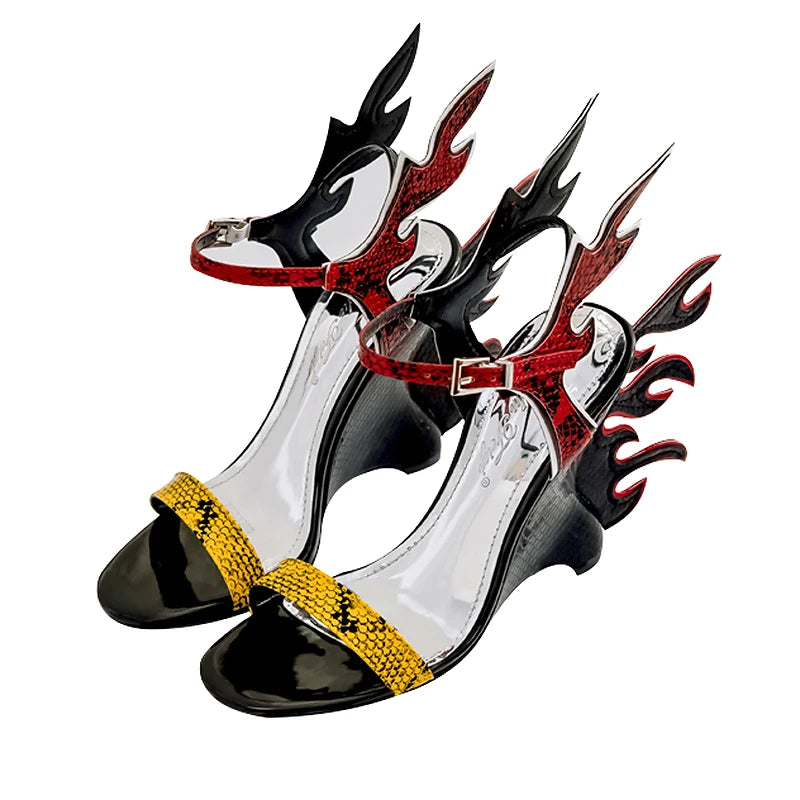 High Heels Sandals Women Summer Women Wedding Shoes Platform Wedges Casual Large 10cm Flame Get Together Casual Sandals Orange - Kimlud