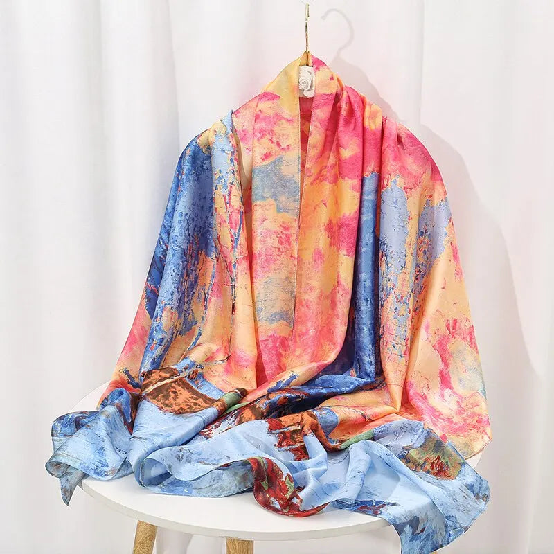 Tensili Brocade Satin Scarf Printed Silk Shawls Summer Women'S Sun Protection Cape Luxury Pashmina180*90cm | Kimlud...
