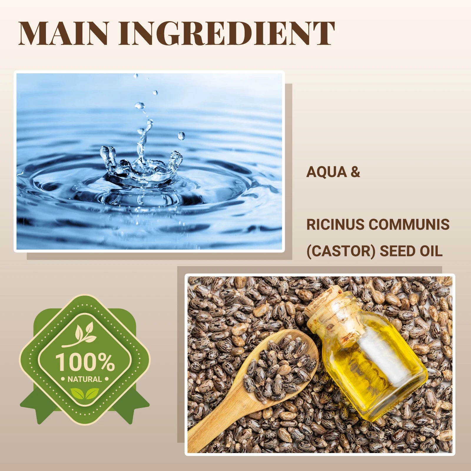 100%Pure Castor Oil - For Hair Growth, Eyelashes Eyebrows Care, Moisturizing & Strengthening Dry Damaged Hair, Repair Split Ends