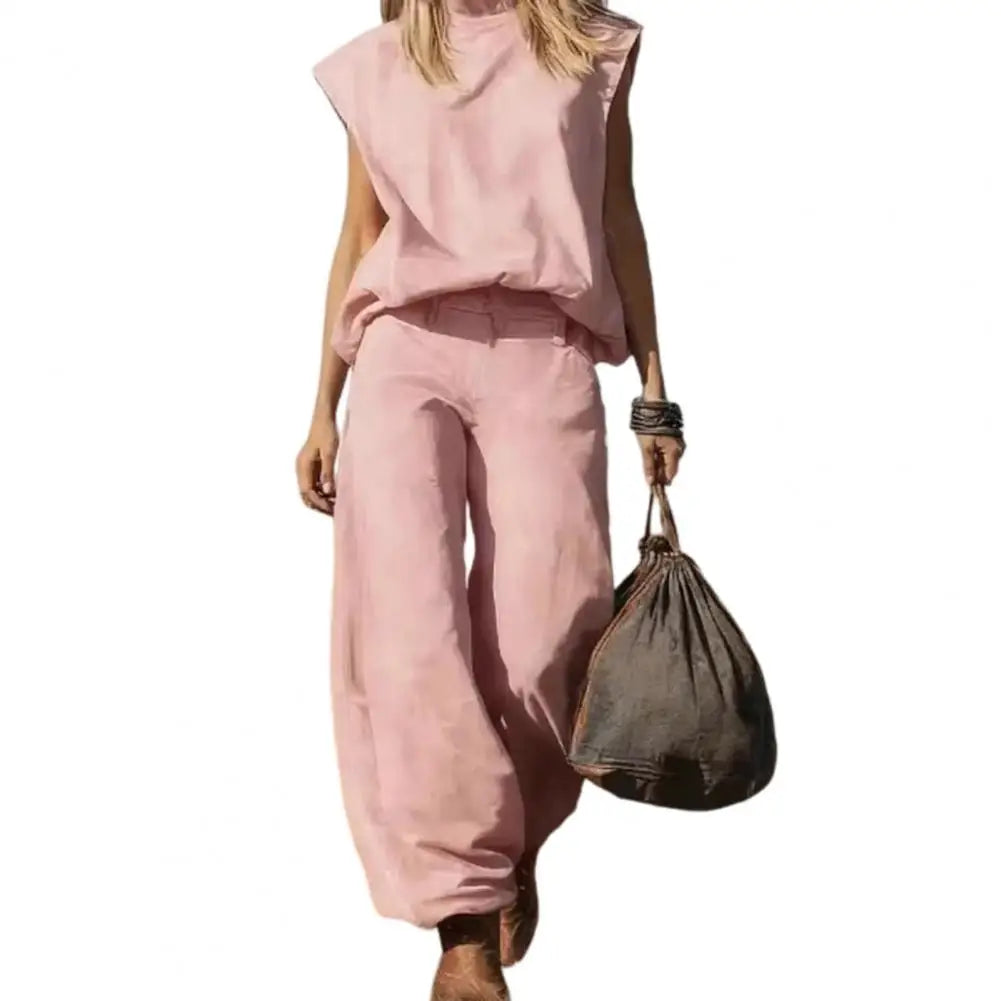 Wide-leg Denim Vest Pants Set Women Summer OutfitSleeveless Top Trousers Set Office Casual Women Outfit Party Wear Two-piece Set - Kimlud