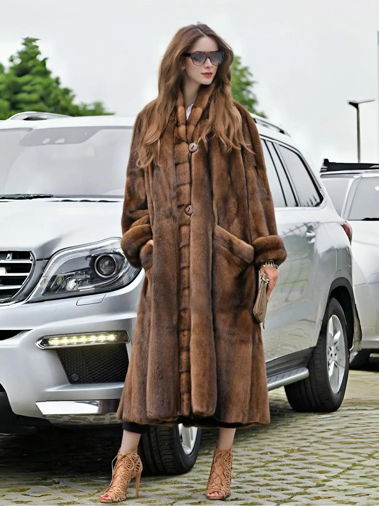 Women's Dark Brown Faux Mink Fur Coat 2025 Winter Long Length Fluffy Warm Luxury Jacket for Daily Party Streetwear |...