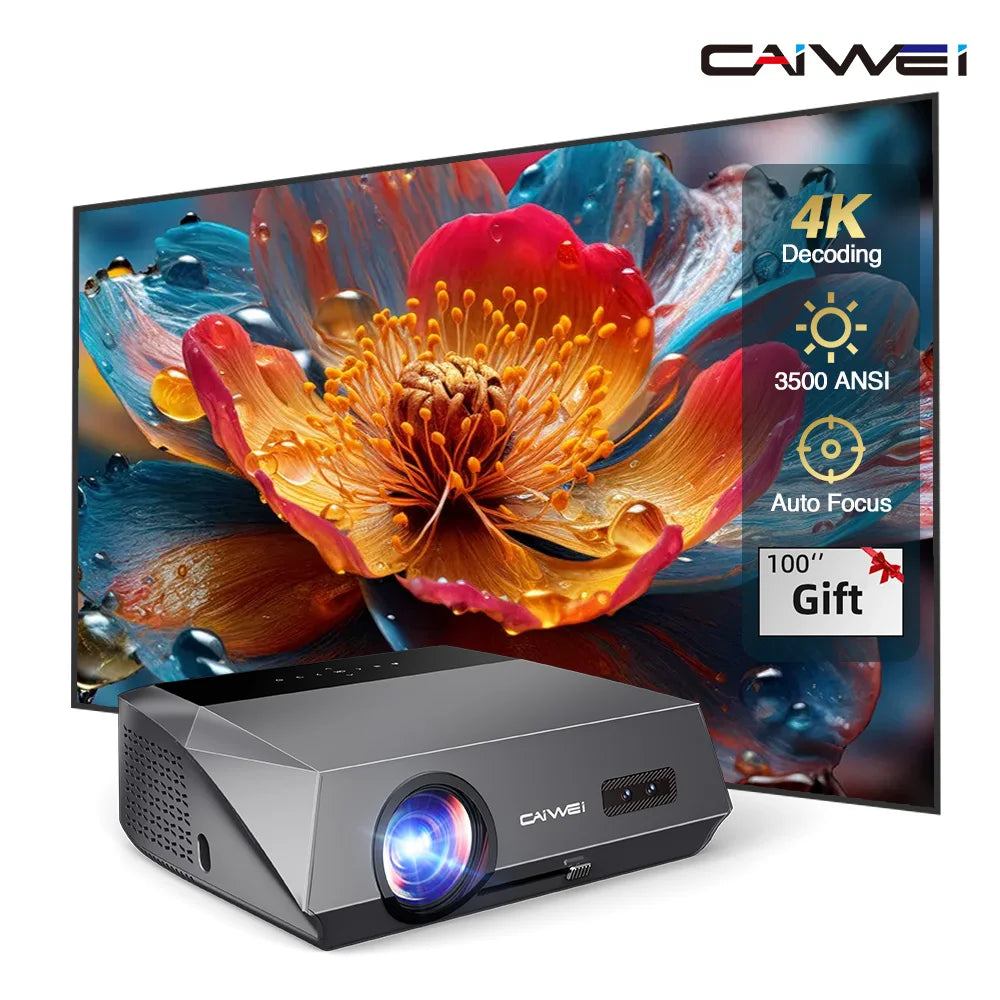 CAIWEI 4K Beam Projectors for Movie Auto Focus Correction Smart Android Wifi 1080P Full HD Home Theater Projector Global Version - Kimlud
