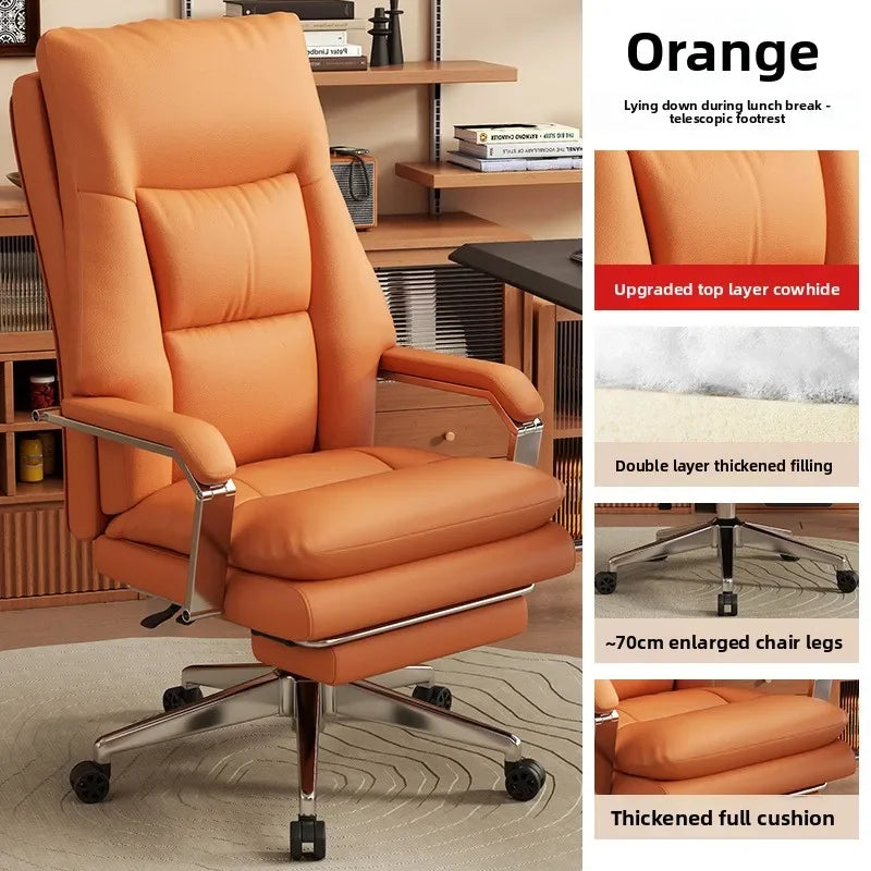 Leather Boss Chair Office Chair Recumbent Back Study Chair Ergonomic Home Computer Chair