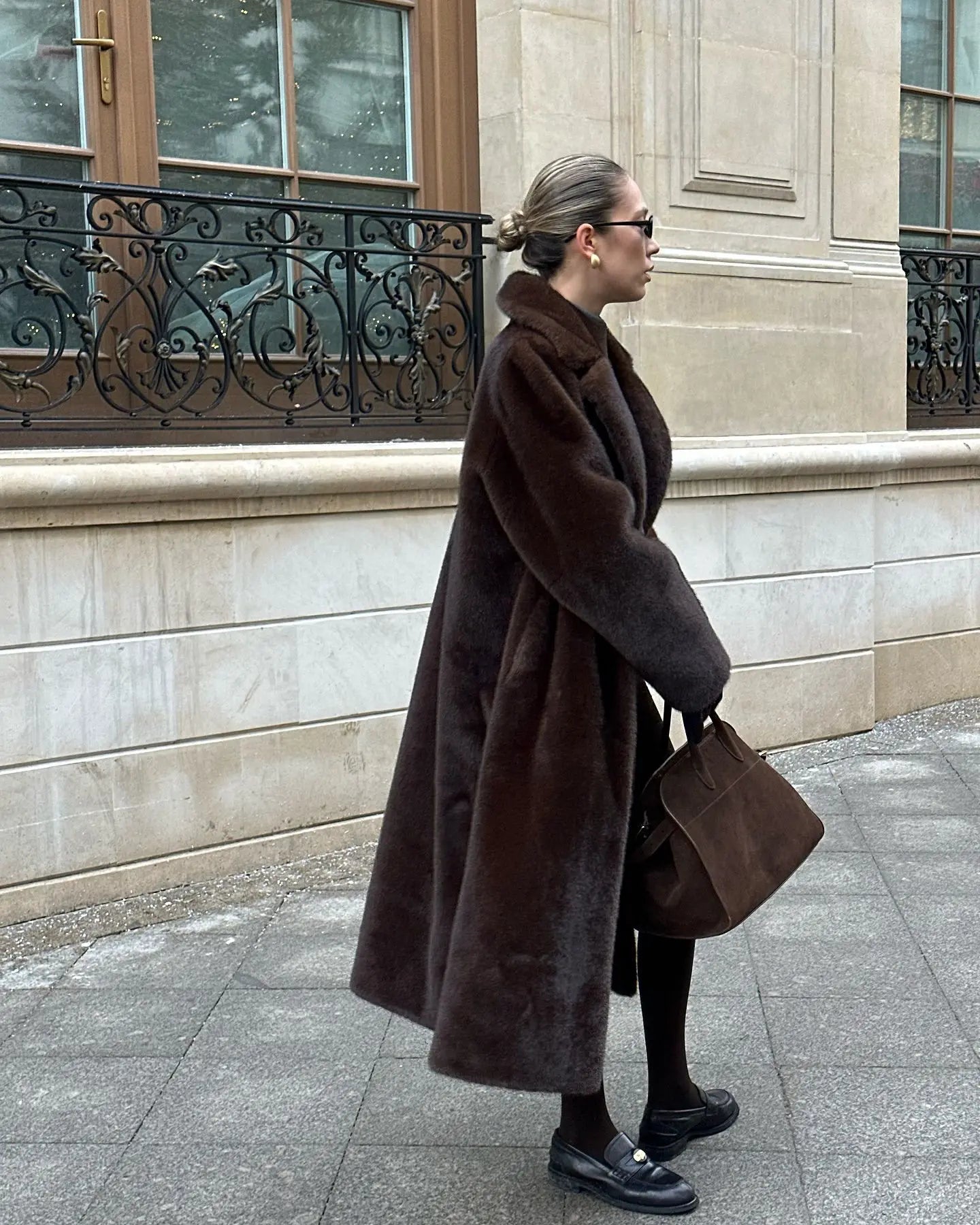 Long Coats Women Faux Fur Y2k Maxi Overcoat Lace Up Turn Down Collar Full Sleeve Thick Loose Elegant Jackets Autumn Winter 2025