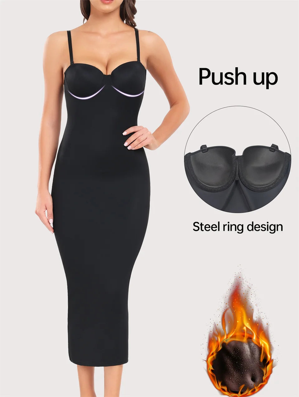 Wechey Slip Dress Tummy Control Shapewear Women Slimming Body Push Up Bras Lifts Breasts Underwear Slit Hemline