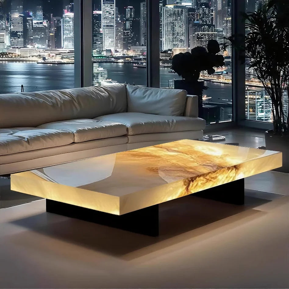 High-end light luxury square jade coffee table living room modern design large flat luxury stone coffee table - Kimlud