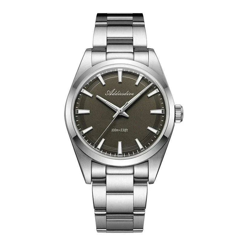 ADDIESDIVE 36MM Simple Stainless Steel Men's Watch Bubble Mirror Glass Luxury Quartz Watches 100M Waterproof AD2066 Reloj Hombre