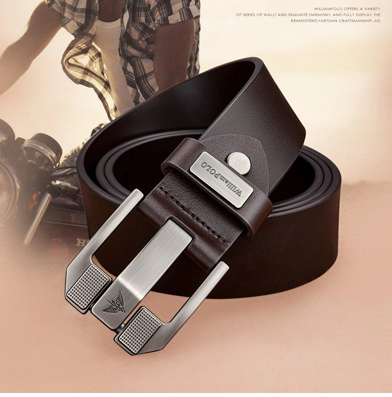 Men's casual belt, fashionable needle buckle cowhide personalized belt, retro style denim belt - Kimlud