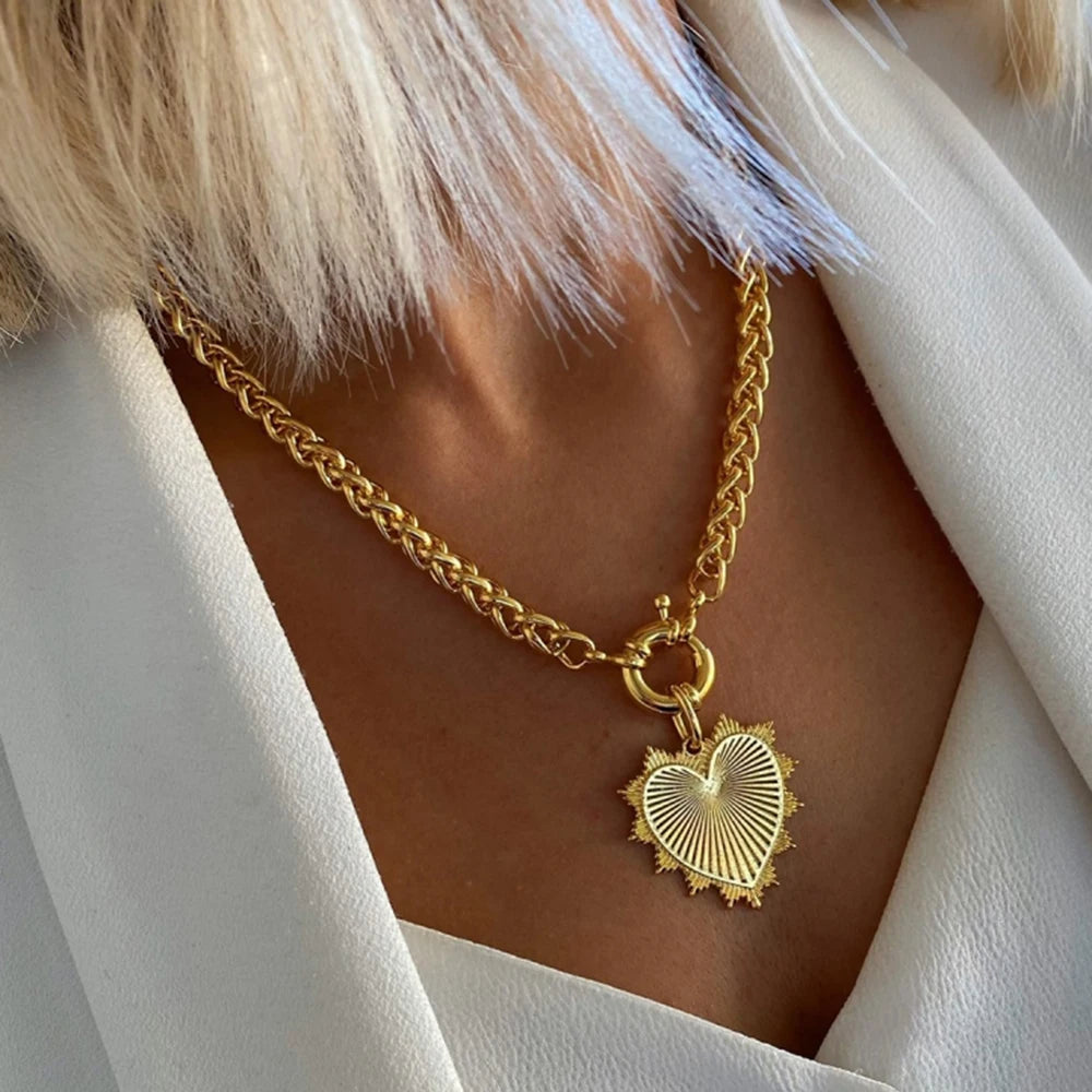 Multilayer Vintage Star Love Heart Tassel Link Pendant Choker Necklace Creative Chain Party Jewelry Metal Choker Link Grunge Jew - Kimlud