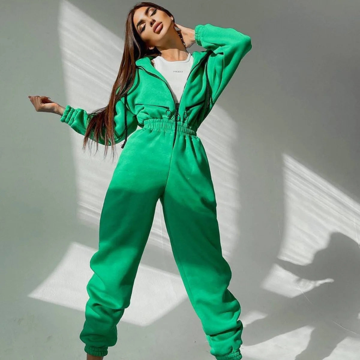 Sports and leisure women's jumpsuit ins hooded jumpsuit - Kimlud