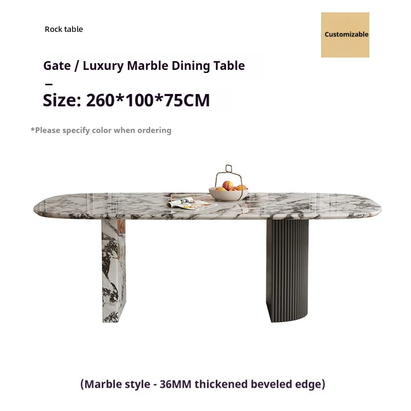 Luxury French Rectangle Marble Table, Cream Aesthetic Designer Villa Furniture, Trendy Natural Stone Dining Table - Kimlud