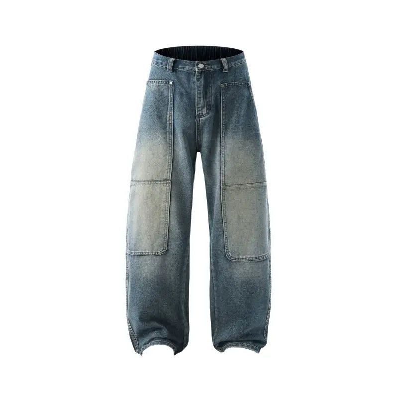 Men's Jeans Spring And Autumn Fashion Straight Tube Loose Washed Casual American Retro Original Color Wide Rivet Logging Pants