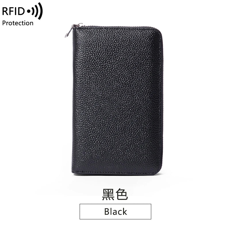 RFID Anti-Theft Cowhide Leather Wallet, Brush Head Layer, Long Passbook Passbook Passbook, Large Capacity Clutch Bag |...