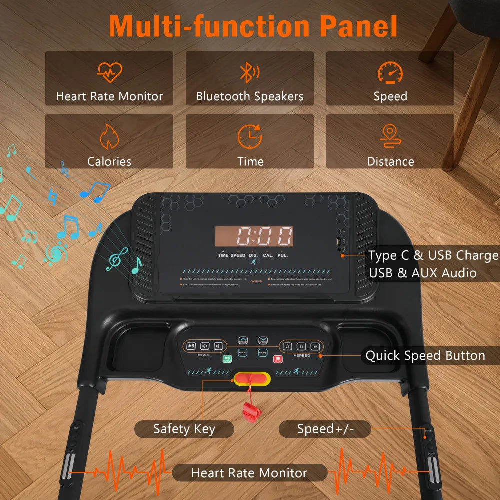 Foldable Incline Treadmill 3.0HP 350lbs Capacity Auto-Folding 10MPH Bluetooth USB/Type-C Charging Sports Equipment for...