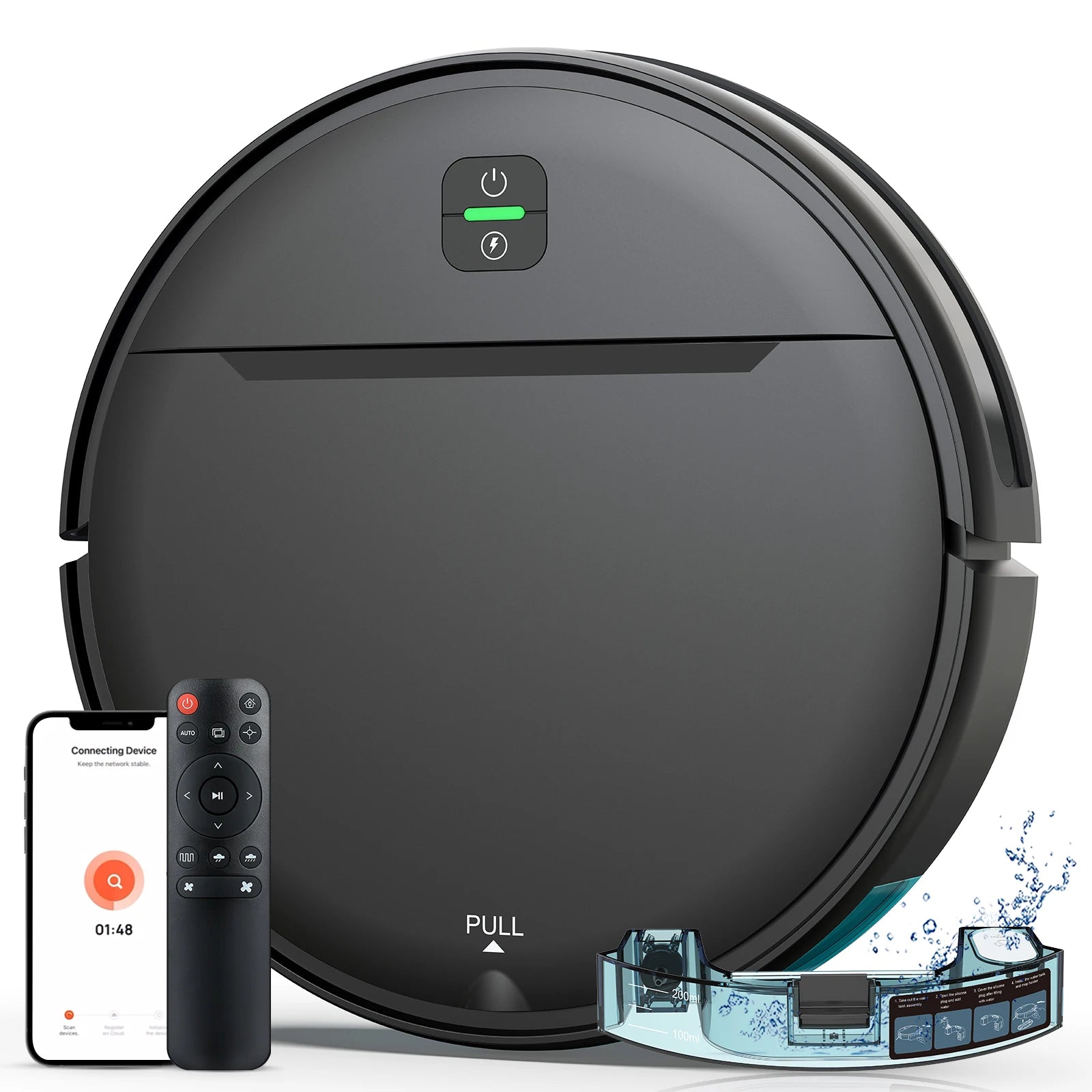 RAYFURN BR181 Robotic Vacuum 35KPa Auto-Charge/Vacuum-Mop 2-in-1 Programmable Cleaner Hardwood/Tile/Carpet Smart Cleaning System