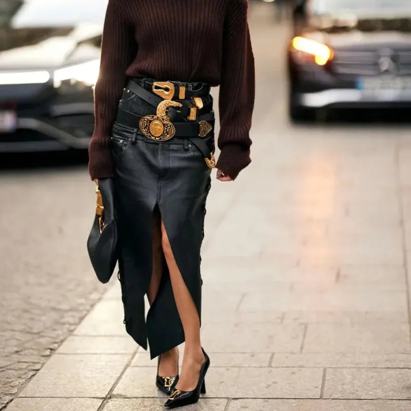 Women's Luxury Vintage Metal Buckle Belt Designer Celebrity Style Slim Trendy Multiple