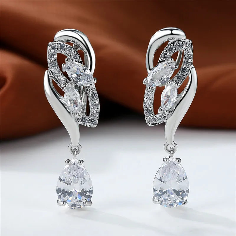 Luxury Female Blue Rainbow Stone Earring Silver Color Clip Earrings For Women Charm Crystal Zircon Wedding Jewelry |...