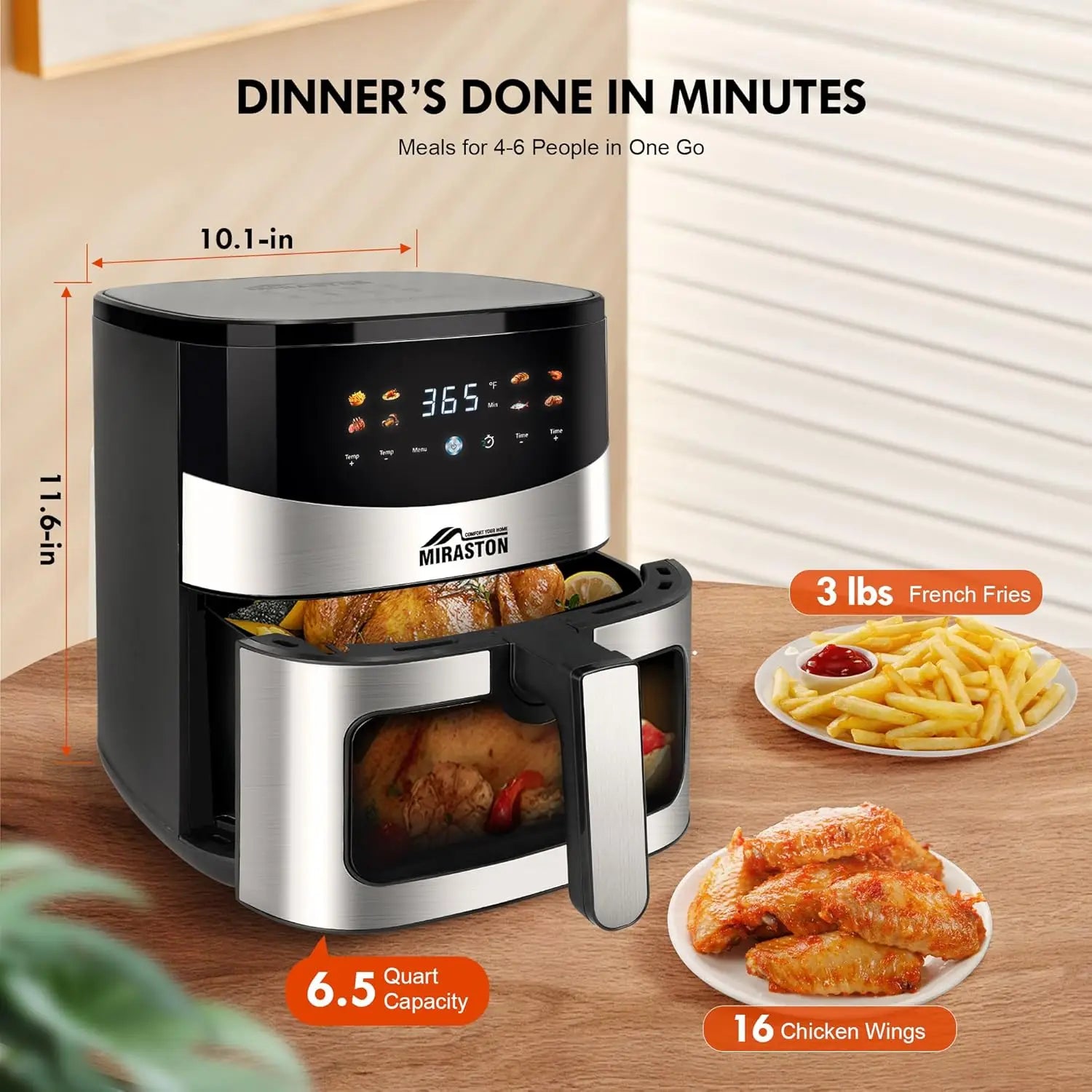 6.5QT Air Fryer with Visual Window, Smart Digital Air Fryers, 8 Presets Recipes for Fast Easy Meal, Snack, Dessert, Main Dishes,