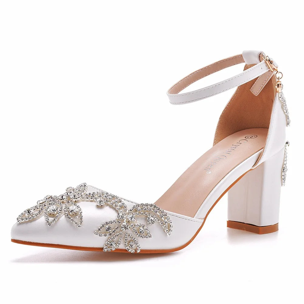 Summer Brand Women Sandals Party Flower Rhinestone Cover Heel 10.5 CM Square Heel Lady Wedding Hot Sale Lovely Women Shoe - Kimlud