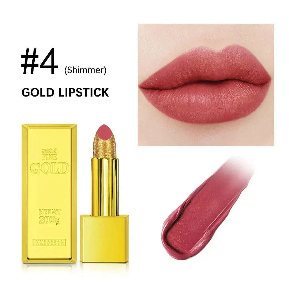 Hallowmas High-pigmented Gold Lipstick Shiny Metallic Matte Velvet Waterproof Long Lasting Sexy Gold Lip Gloss Women Lip Makeup