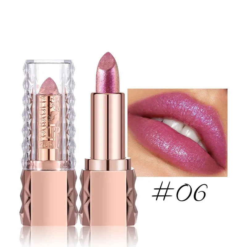 Pink Luxurious Metallic Glitter Lipstick Lasting Waterproof Shimmery Pearl Sparkling Hydrating Lipstick Women Makeup Cosmetic