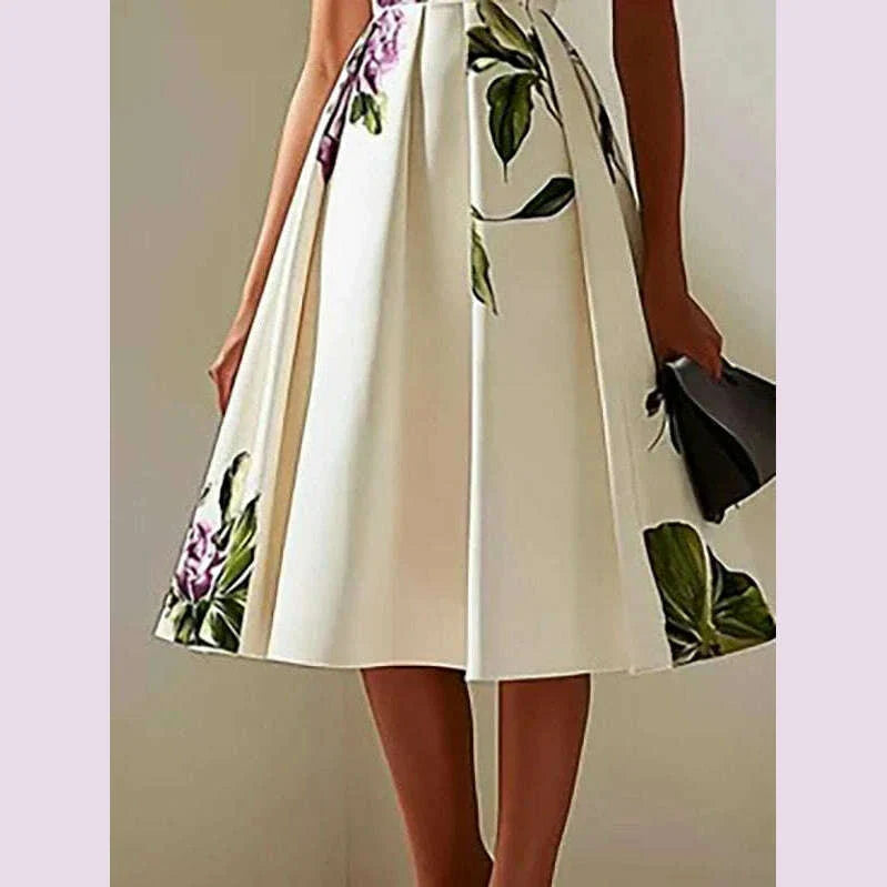 Modigirl 2025 New Woman Flower Print Midi Dresses Summer Skinny Stand Collar Elegant Vintage Romantic Evening Dress for Women
