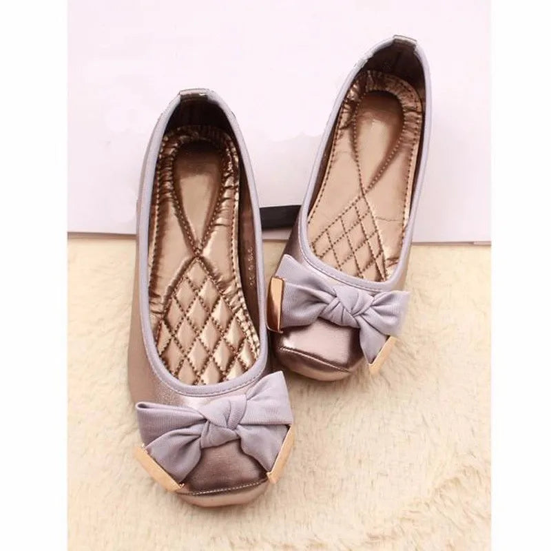 2024 Spring Summer Shoes Women Ballet Flats Sweet Flat Bowknot Laides Brand Shoes Plus Size 41 Black Gold D069