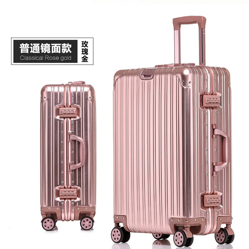 Aluminum Suitcase Metal Luggage 20/22/28/30 Inch Carry-on Travel Bags Trip Cabin Password Trolley Case Travel Wheeled Suitcases