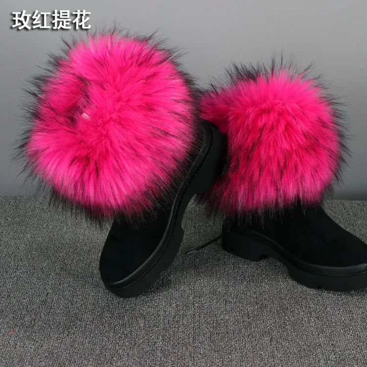 Luxury Faux Fur Fox Artificial Raccoon Shoes Cover Leg Warmers Ankle Boots Feet Cuffs Socks Cover Shoes Sleeve Elastic DIY - Kimlud
