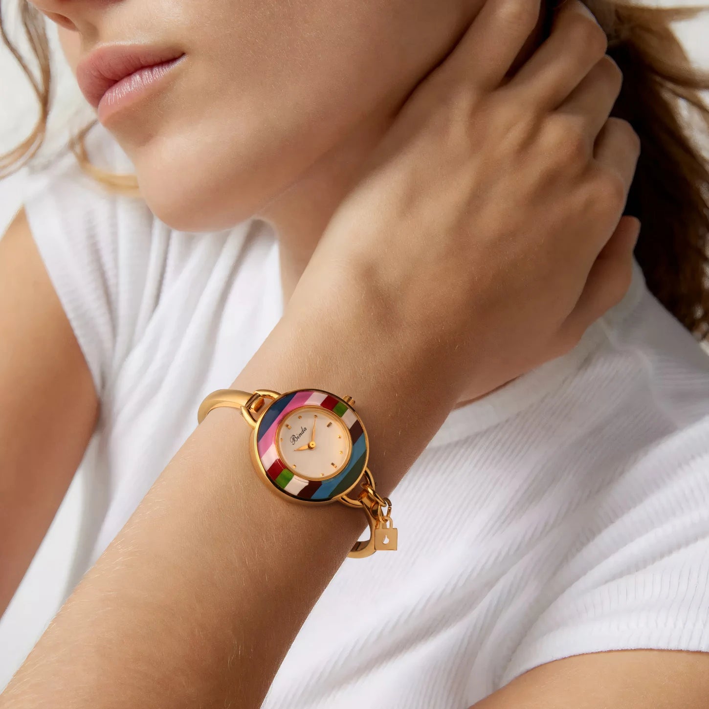 Binda Women’s Elegant Waterproof Quartz Watch – Rainbow Gold Stainless Steel Bracelet, Round Delicate Dial | Kimlud Mid...