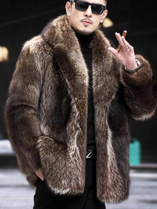 Fox Fur Coat Men Mink Fur Coat Medium Long Heavy Craft Luxury Lapel Short Thickened Warm Winter Fashion High End Coats