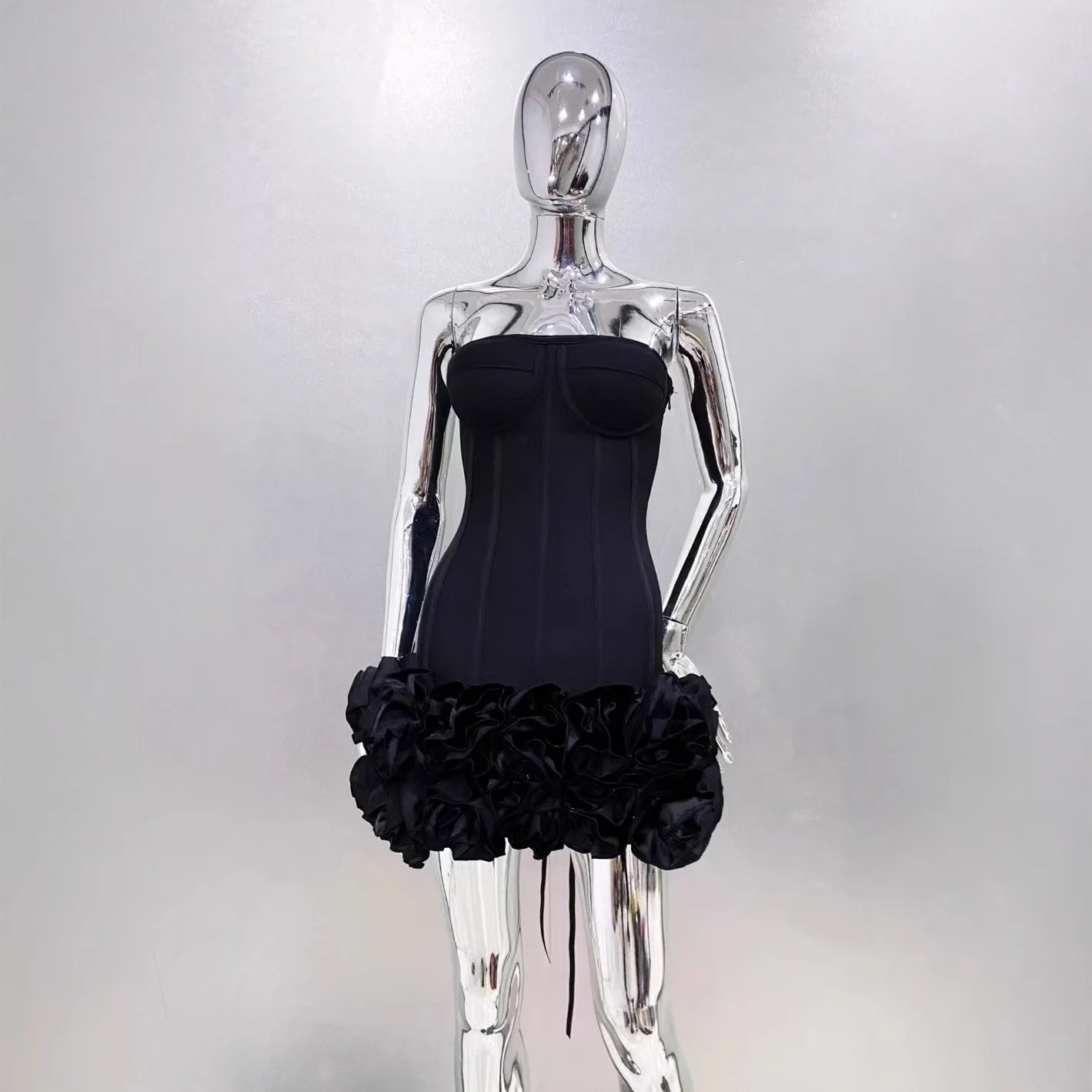 2025 Stereoscopic Flowers Laceing Strapless Red Bandage Mini Evening Dress Sweet Woman Birthday Party Dress Performance...