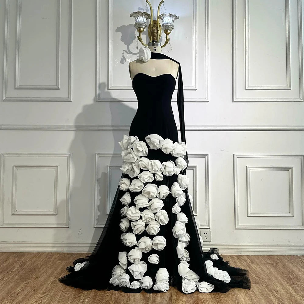 Serene Hill 2025 Pink Chiffon Strapless Sideslit Prom Dress Formal Party Wine Red Flowers Gown Rose Collar GLA72568...