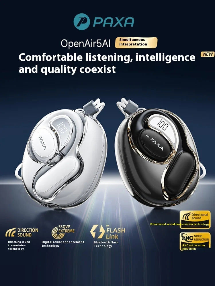 Paxa Openair5 AI AI Intelligent Bluetooth Earphones Translation 128 Languages Minutes Meeting Hanging Ear Type Headsets Custom