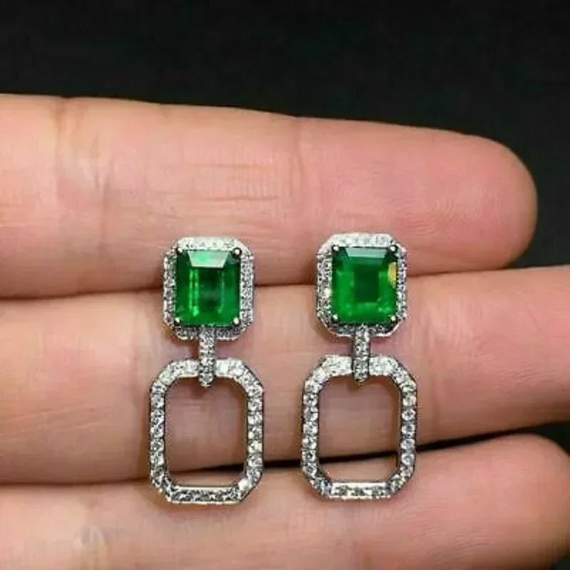 Fashionable Banquet Elegant Emerald Cubic Zirconia Earrings, High-end Inlaid Wedding Style Swaying Jewelry Accessories |...