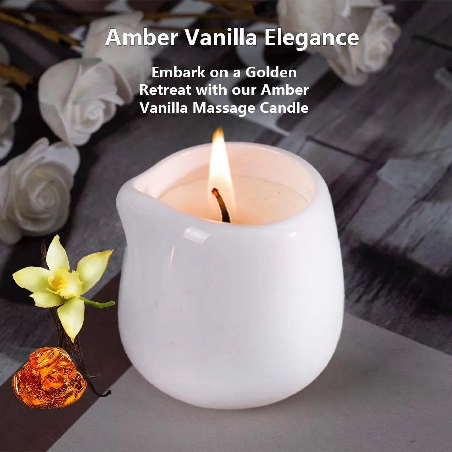 1pc Amber Vanilla massage essential oil candle, coconut wax, heating, body open back SPA romantic holder home decor valentines