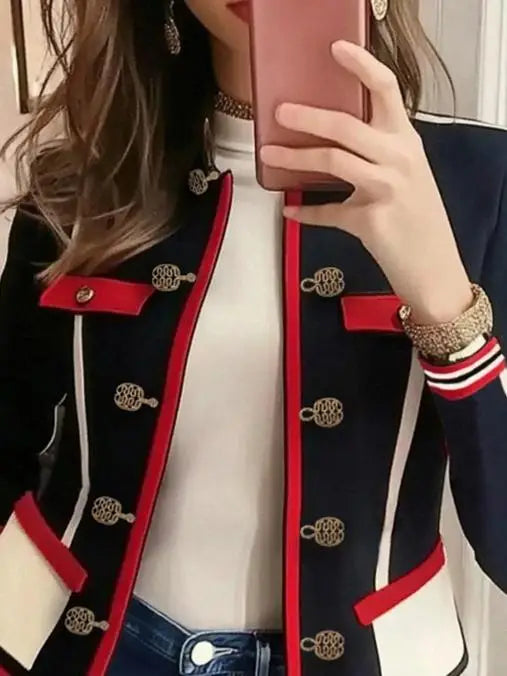 Krisstargirl Vintage Coats for Women 2025 New Fall Winter Buttoned Contrast Color Streetwear Open-front Jacket for Women Clothes