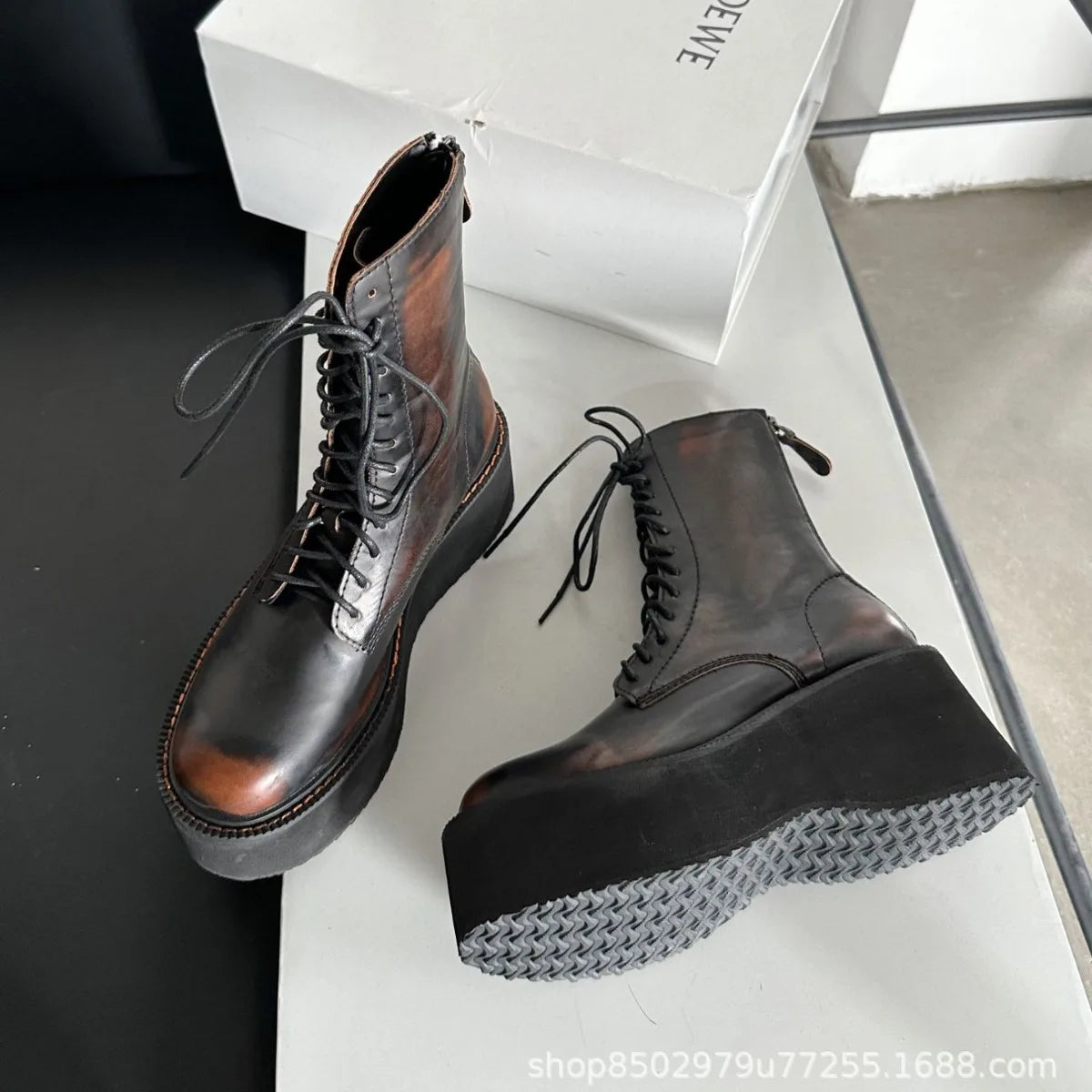 2025 Thick-soled Women's Heightening Polished Retro Lace-up Small Short Muffin Bottom Wasteland Wind Platform Heels Boots