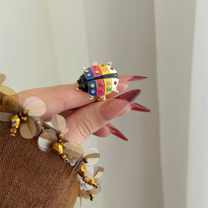 Colorful Enamel Oil Drip Doll Cute Russian Nesting Doll Green Frog Sweet Cool Stacking Ring for Women Girl Creative Jewelry