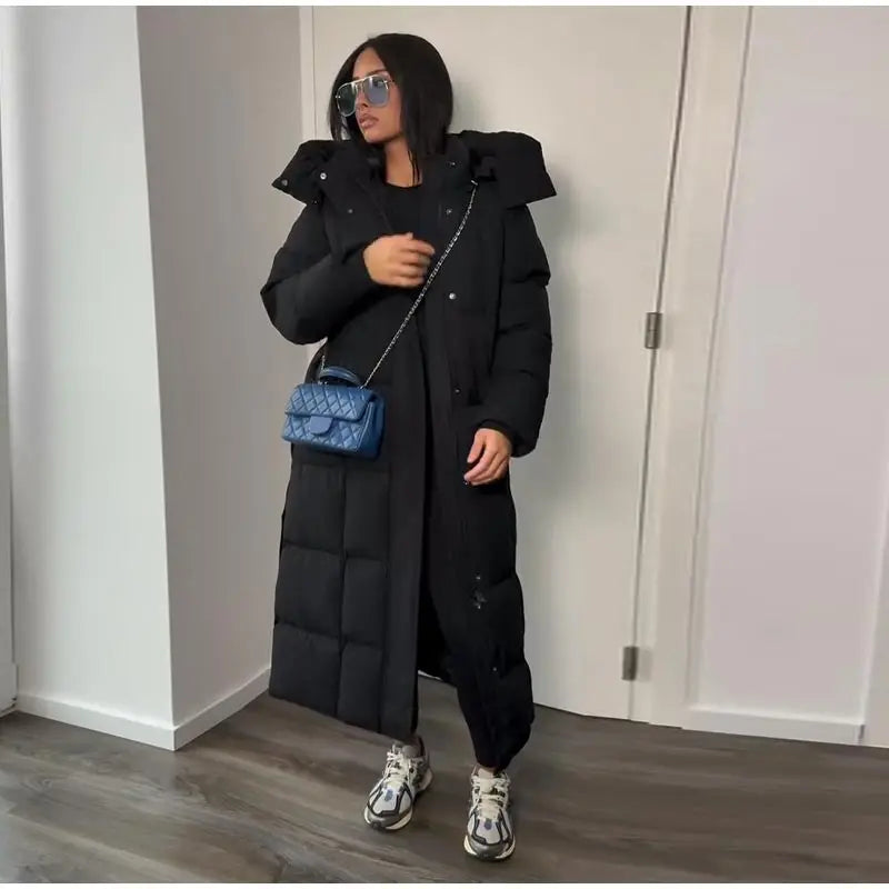 Hooded Lace up Long Jacket Woman Solid Color Zipper Long Sleeve Loose Coats Versatile Warm Minimalist Women's New Winter Jackets